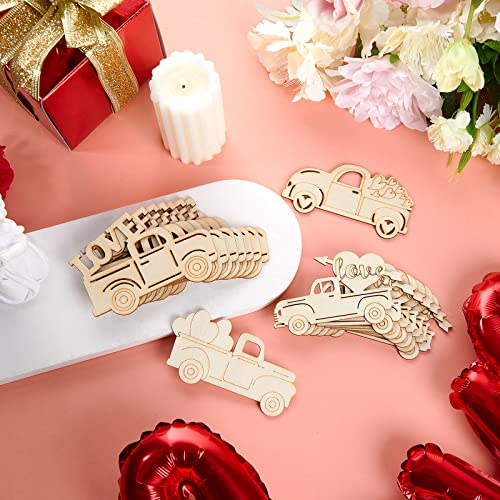 32 Pieces Valentines Day Truck Cutout Unfinished Wood Slices Holiday Unpainted Wooden Truck Cutout Door Hangers Truck Shape Cutout for Valentine