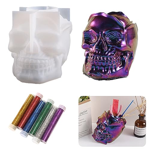 Nenkarn Skull Resin Mold, 3D Large Skull Resin Mold for Makeup Brush Holder, Candle Making, Home Decor, Jewelry Candy Container Box, DIY Resin Epoxy - WoodArtSupply