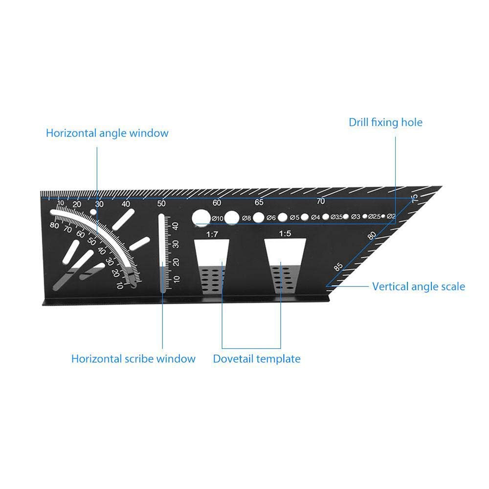 Aluminum Alloy Woodworking Square Size Measure Ruler, 3D Mitre Angle Measuring Template Tool, 45 90 Degree Carpenter's Layout Ruler Gauge Woodworking - WoodArtSupply