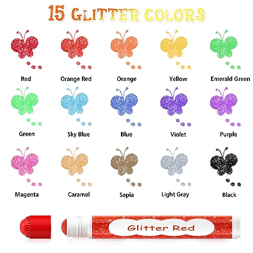 Shuttle Art Shimmer Dot Markers, 15 Glitter Colors Washable Markers for Toddlers,Bingo Daubers Supplies Kids Preschool Children, Non Toxic Shuttle Art