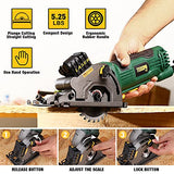Mini Circular Saw, TECCPO 4.8Amp Compact Circular Saw, 3700RPM, with Laser Guide, Scale Ruler, Vacuum Port, 3 Blades for Cutting Woods, Tile and Soft TECCPO