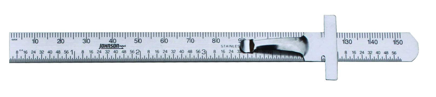 Johnson Level & Tool 7203 Stainless Steel Metric Pocket Clip Rule, 6", Silver, 1 Ruler - WoodArtSupply