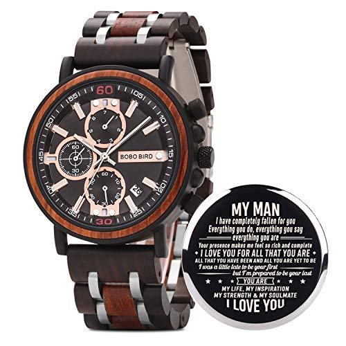 BOBO BIRD S18-1 Personalized Engraved Wood Watch Customized Wooden Watches for Husband Boyfriend Birthday Anniversary (Man-1) - WoodArtSupply