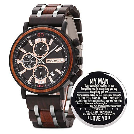 BOBO BIRD S18-1 Personalized Engraved Wood Watch Customized Wooden Watches for Husband Boyfriend Birthday Anniversary (Man-1) BOBO BIRD