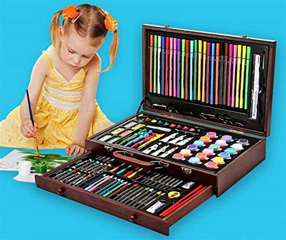 RMENST 130 Piece Art Set, Art Set in Portable Wooden Case, Crayons, Oil Pastels, Colored Pencils,Watercolor Cakes, Brushes, Art Supplies for Teens - WoodArtSupply