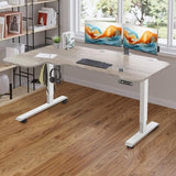Sileye Adjustable Height L-Shaped Electric 59 Inch Sit-Stand Computer Desk with 3 Splice Boards, Lockable Casters-Ideal for Home Office, 59Inch, Oak Sileye