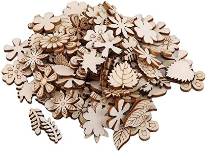 PULABO 100 pcs Mixed Flower Leaf Pattern Wooden Scrapbooking DIY Handmade Crafts Children DIY Home Decor Convenient