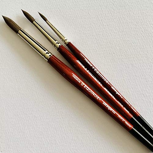 KINGART 1060D Premium 3 Pc. Equinox 747R Series Round Watercolor Artist Brush Set, Soft Synthetic Black Kazan Squirrel, Rounds Size 4, 8, 12, Short KINGART