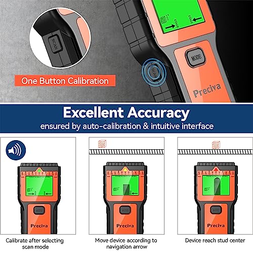 Stud Finder, Preciva Wall Scanner-8 in 1 Multifunctional Wall Detector with 6 Modes & 2 Functions for Studs, Wood, Metal, and AC Wires Detection (9V Preciva
