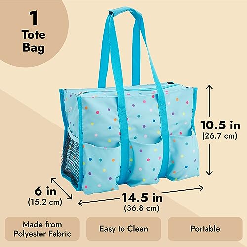 Juvale Large Utility Tote Bag with Pockets, Compartments, and Zip Top for Teachers, Nurses, Crafts, Travel Organization (Light Blue, 14.5 x 10.5 x 6 - WoodArtSupply