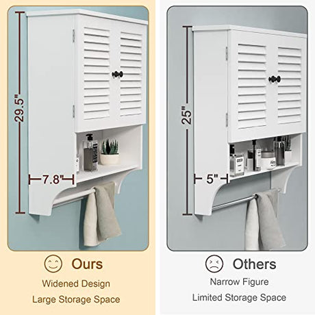 ChooChoo Medicine Cabinet with Towels Bar, 23.6" L x8.9 W x29.3 H MDF Material Bathroom Wall Cabinet, 2 Doors Over The Toilet Space Saver Storage ChooChoo