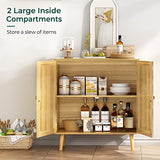 Huuger Buffet Cabinet with Storage, Storage Cabinet with PE Rattan Decor Doors, Accent Cabinet with Solid Wood Feet, Sideboard Cabinet for Hallway, Huuger
