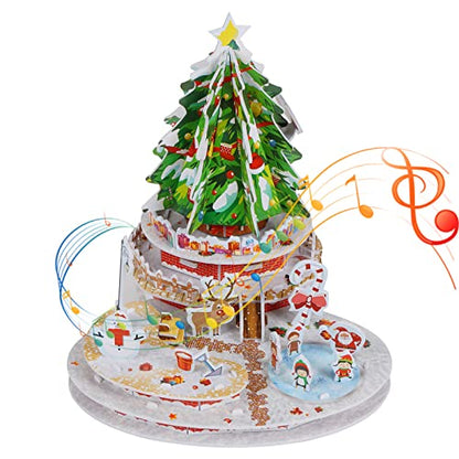 Hallisun 3D Puzzles for Kids and Adults, Merry Christmas Playground Tree DIY Jigsaw Puzzle Kit, Handmade Music Box Craft Kits, STEM Educational Toys