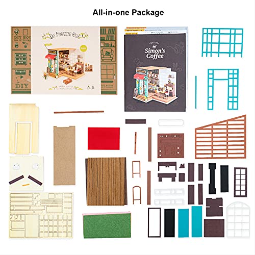 Rolife DIY Miniature Dollhouse Kit Coffee House Wooden Mini House Crafts DIY Model Kits Christmas Birthday Gifts for Boys Girls Women Friends Rolife