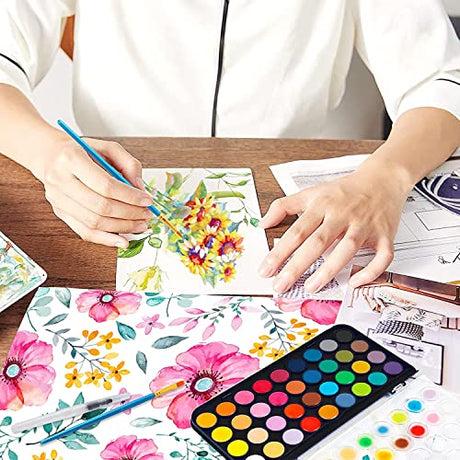 48-Color Watercolor Paint Set With Brush, Refillable Water Brush Pen, Palette, and Water-Washable Paints for Kids, Adults and Artists RVOGJP