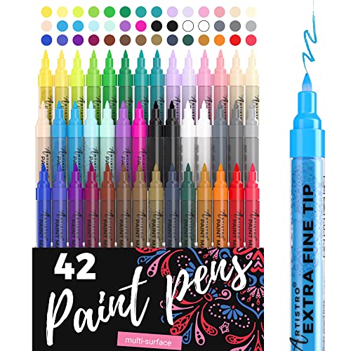 Paint Pens - 42 Paint Markers - Extra Fine Tip Paint Pens (0.7mm) - Great for Rock Painting, Wood, Canvas, Ceramic, Fabric, Glass - 40 Colors + Extra