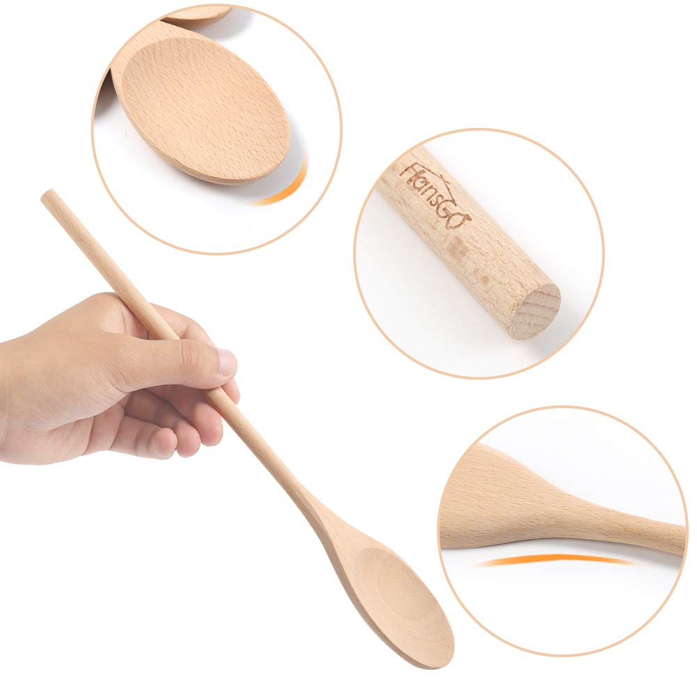 HANSGO Long Handle Wooden Cooking Mixing Oval Spoons, 6PCS 12 Inch Long Wooden Spoons Wooden Tasting Spoons Large Cooking Spoons