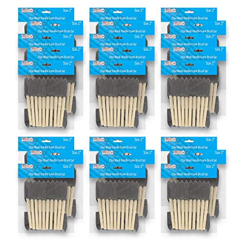 U.S. Art Supply 2 inch Foam Sponge Wood Handle Paint Brush Set (Full Case of 480 Brushes) - Lightweight, Durable and Great for Acrylics, Stains, U.S. Art Supply