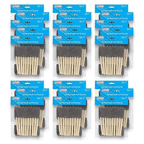 U.S. Art Supply 2 inch Foam Sponge Wood Handle Paint Brush Set (Full Case of 480 Brushes) - Lightweight, Durable and Great for Acrylics, Stains,