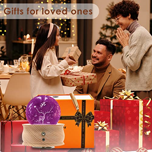 【Christmas Day Gifts】DCOVOR Crystal Ball Music Box, 3D Rotating Crystal Globe with RGB Projection LED Light, Wood Base Luminous USB Charging Musical - WoodArtSupply