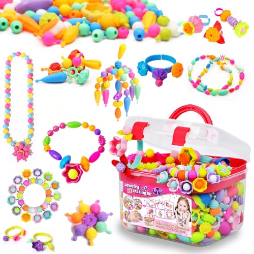 FUNZBO 500+ Snap Pop Beads for Kids Jewelry Making - Kids Crafts for Kids Ages 4-8, 6-8, Arts and Crafts Supplies, Kids Toys for Girls 3 4 5 6 7 8 9 FUNZBO