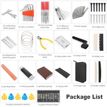 72PCS Guitar Tool Kit Repair Maintenance Accessories Guitar Parts Set with Carry Bag Guitar Care For Electric Acoustic Guitar Ukulele Bass Banjo - WoodArtSupply