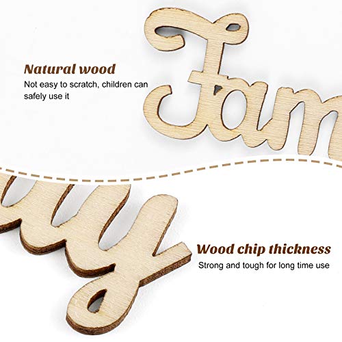 SUPVOX 10pcs Unfinished Family Wood Words Ornaments, Rustic Crafts Wooden Family Letters Alphabet Script for Christmas Tree Crafts Home Wedding DIY
