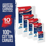U.S. Art Supply Professional Quality Stretched Canvas, Multipack of 10 Medium Sizes, 2 Each 5x7, 8x10, 11x14, 12x16, 16x20 Inches - 12-Ounce Primed, U.S. Art Supply