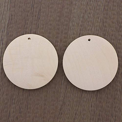 Healifty 100pcs Rustic Wood Slices Unfinished Wood Ornaments Wood Ornaments DIY Wood Circle Unfinished Wood Slices Gift Label Wooden Tags Wooden