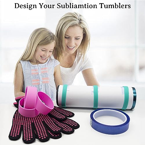 Universal Sublimation Tumblers Kit, 2Pcs Heat Gloves for Sublimation, 6 Pcs Silicone Bands for Sublimation Tumbler, 1 Pc Heat Tape for Sublimation
