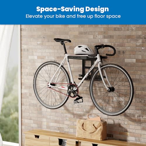 Mount-It! Bike Wall Mount Rack with Shelf and Hooks, Horizontal Indoor Bike Rack Garage Home, Space Saving Wall Mounted Hanger for a Single Road, - WoodArtSupply