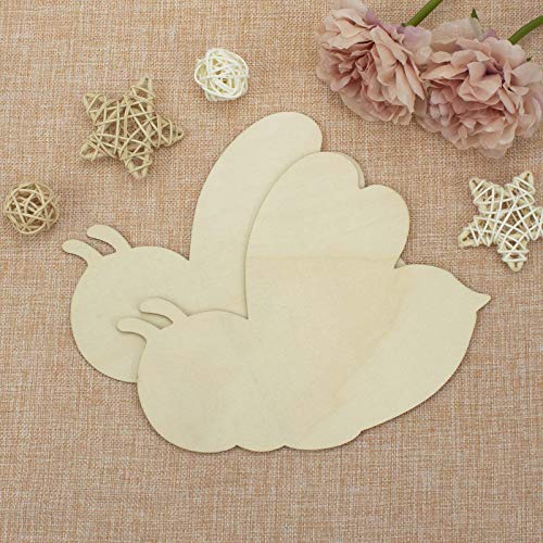 JANOU 6pcs Bee Shaped Wood DIY Craft Cutouts Honeybee Unfinished Wooden Blank Wood Embellishments Ornaments for Baby Shower Birthday Christmas Party JANOU