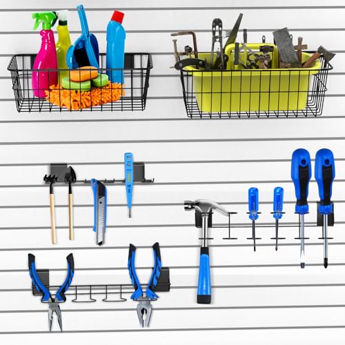 22 Pieces Slatwall Accessories Organizer Kit with Slatwall Hooks, Slatwall Bins, Slatwall Cups, Slatwall Basket, Slatwall Screwdriver Holders for BeapTcely