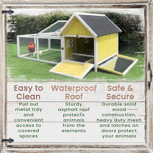 Hanover Outdoor Wooden Chicken Coop with Ramp, Large Wire Mesh Chicken Run, Waterproof Roof, Easy to Clean Removable Tray, Weather Resistant and - WoodArtSupply