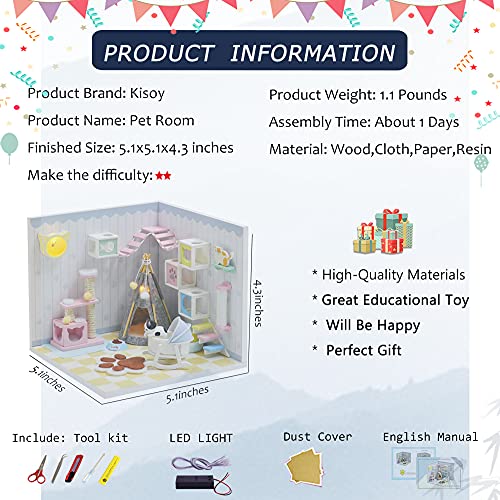 Kisoy Dollhouse Miniature with Furniture Kit, DIY 3D Wooden DIY House Kit A Corner of a Small Apartment Style with Dust Cover & LED,Handmade Tiny Kisoy