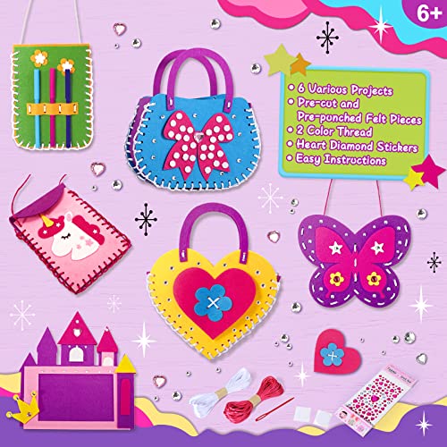 Toylink First Sewing Kit for Kids Beginners Arts Crafts for Girls Ages 4 5 6 7 8 Learn to Sew Unicorn Purse Bags Picture Frame Pen Holder DIY Felt Toylink