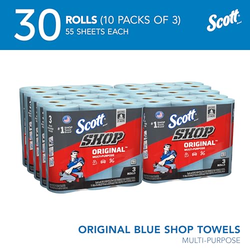 Scott® Shop Towels Original™ (75143), Original Blue Shop Towels, 9.4"x11" sheets, 10 Packs of 3 Rolls (55 Towels/Roll, 30 Rolls/Case, 1,650 SCOTT SHOP ORIGINAL