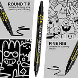 Tesquio Black Paint Marker, 8 Pack Dual Tip Acrylic Paint Pens, Ideal for Wood, Rock Painting, Canvas, Stone, Glass, Ceramic Tesquio