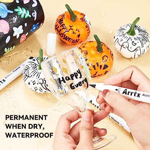 Arrtx Acrylic Paint Pens, 10 Pack Extra Brush Tip White Paint Markers Metallic for Rock Fabric Wood Glass Canvas Ceramic, 4 White 4 Black 1 Gold & 1 Arrtx