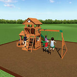 Backyard Discovery Shenandoah All Cedar Wooden Playset Swing Set with 2 Belt Swings, Trapeze Bar, 10 ft Wave Slide, Covered Upper and Lower Backyard Discovery