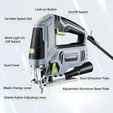 WORKPRO Jigsaw, 6.5AMP 850W Corded Electric Jig Saw Tool Kit with 6 Variable Speeds, 7 Blades, ±45° Bevel Cutting, LED Light, 3000 SPM, 4 Orbital WORKPRO