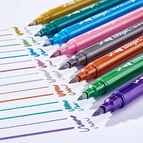 KINGART 404-10 Twin-Tip Metallic Pens, Set of 10 Vivid Colors, Double-ended Brush Tip and Fine Tip, Non-Toxic, Quick Drying, Water-based Ink for KINGART