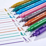 KINGART 404-10 Twin-Tip Metallic Pens, Set of 10 Vivid Colors, Double-ended Brush Tip and Fine Tip, Non-Toxic, Quick Drying, Water-based Ink for KINGART