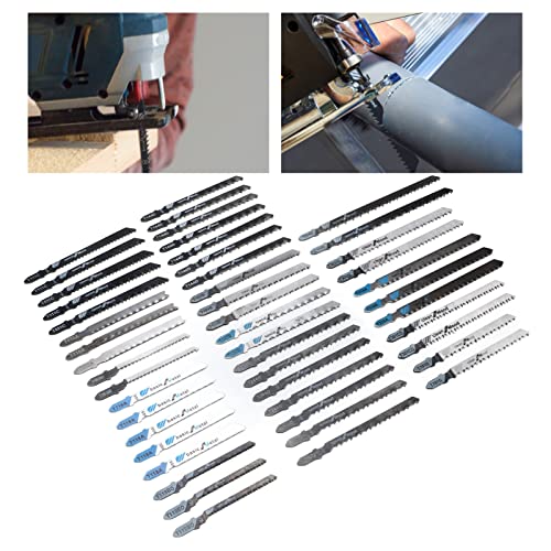 48Pcs Jigsaw Blade Set Assorted T Shank Jig Saw Blades High Speed Steel Reciprocating Sabre Saw Cutting Tool for Wood Plastic Metal with Storage Bag Garosa