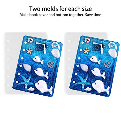 2 Sets of Note Book Cover Resin Mold, Tomorotec Clear Casting Epoxy Resin Molds Book Cover A6, A5,A7 with 40 PCS Book Rings and 2 PCS Bookmarks - WoodArtSupply