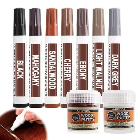 Furniture Repair Kit Wood Markers - New 7 Color Red Sandalwood Series Wood Floor Scratch Repair Kit, Wood Furniture Touch Up Stain Pens and Wood A-HEYIDA