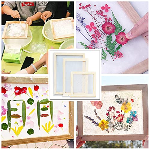 Cayway 11 Pack Paper Making Screen Kit Include 5 PCS Wooden Paper Making Mold Frame, Dried Flowers, Replace Mesh Cloth, Spoon Stirrer and Tweezers