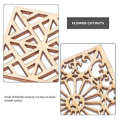 Abaodam 20pcs Unfinished Wooden Pieces Embellishments Boho Flower Wood Cutouts Shapes Wooden Craft Tags with Hemp Rope for DIY Crafts Scrapbooking