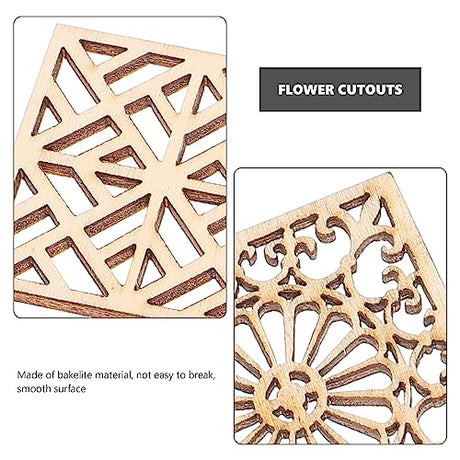 Abaodam 20pcs Unfinished Wooden Pieces Embellishments Boho Flower Wood Cutouts Shapes Wooden Craft Tags with Hemp Rope for DIY Crafts Scrapbooking Abaodam