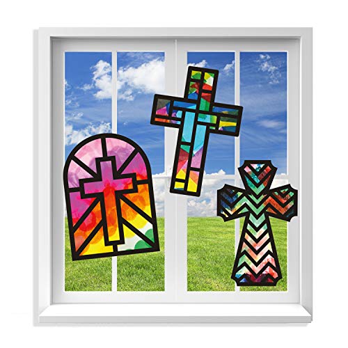 VHALE Suncatchers Craft 3 Sets (9 Cutouts) w Tissue Papers Stained Glass Effect Paper Sun Catcher Kit, Window Art, Classroom Crafts, Creative Art - WoodArtSupply